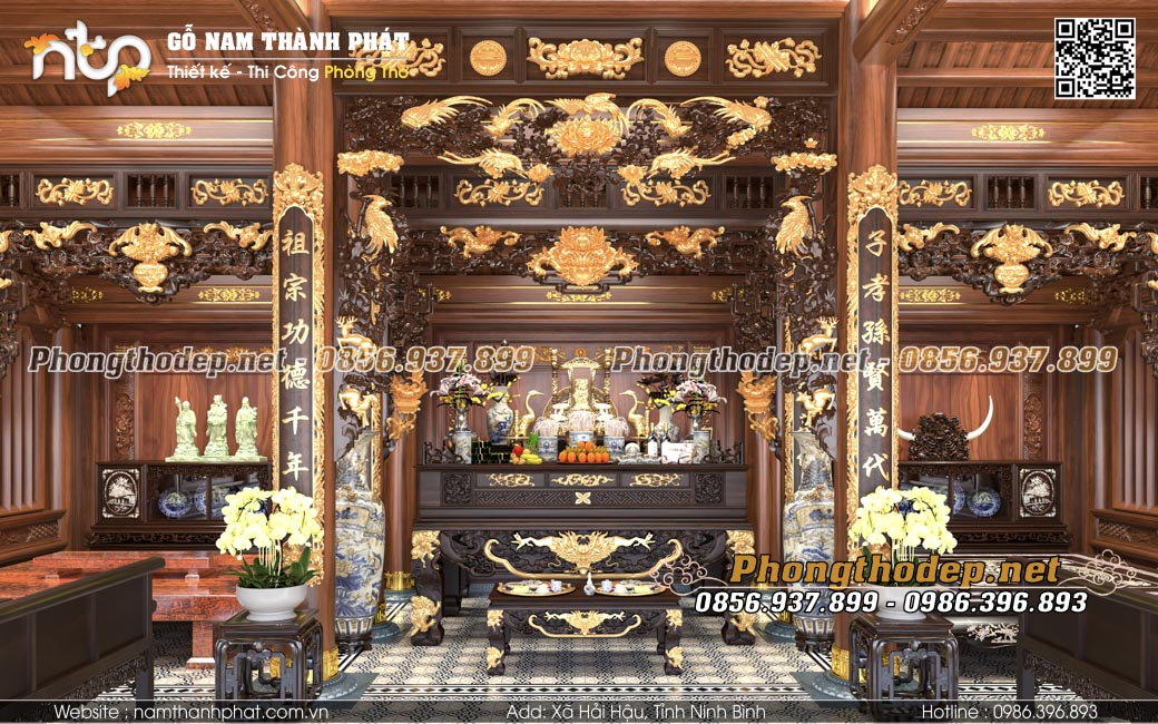 Nội thất nhà gỗ 3 gian lim Lào tại Ninh Bình